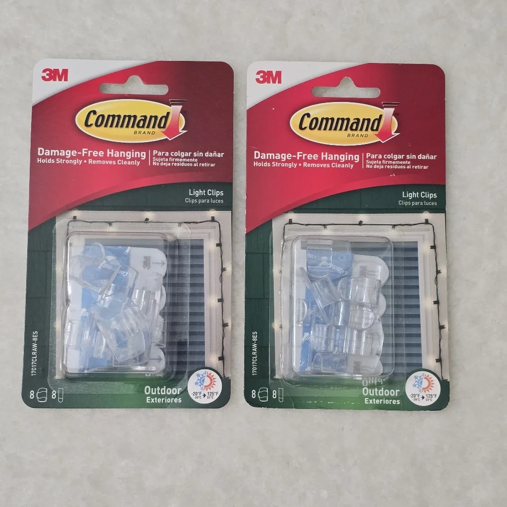 New 2 Packs Command 3M Outdoor Light Clips 16 Total Hook Clips For String Lights